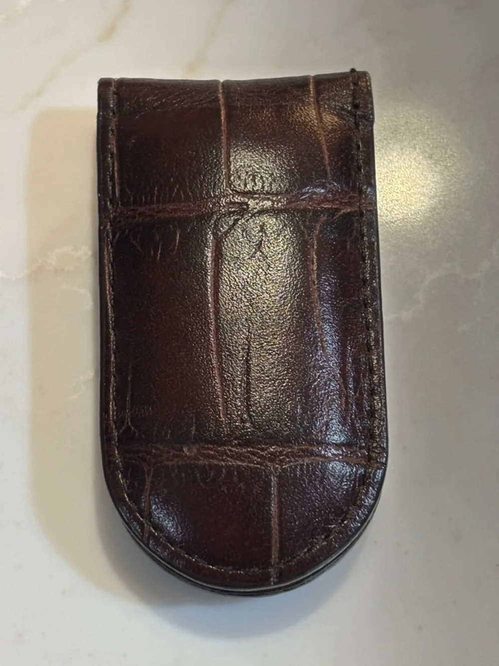 Fossil Vintage Magnetic Money Clip Croc Embossed Leather Brown OS